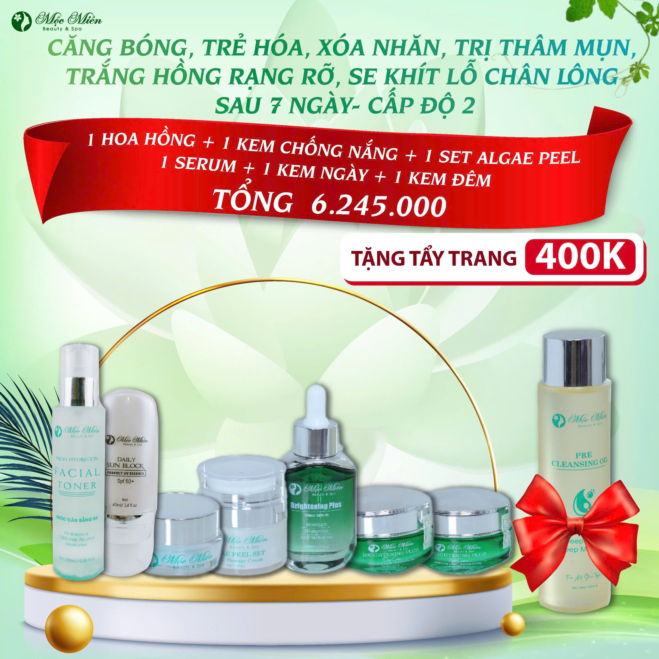 Căng bóng, trẻ hóa, xóa nhăn, trị thâm mụn, trắng hồng rạng rỡ, se khít lỗ chân lông sau 7 ngày - cấp độ 2.
